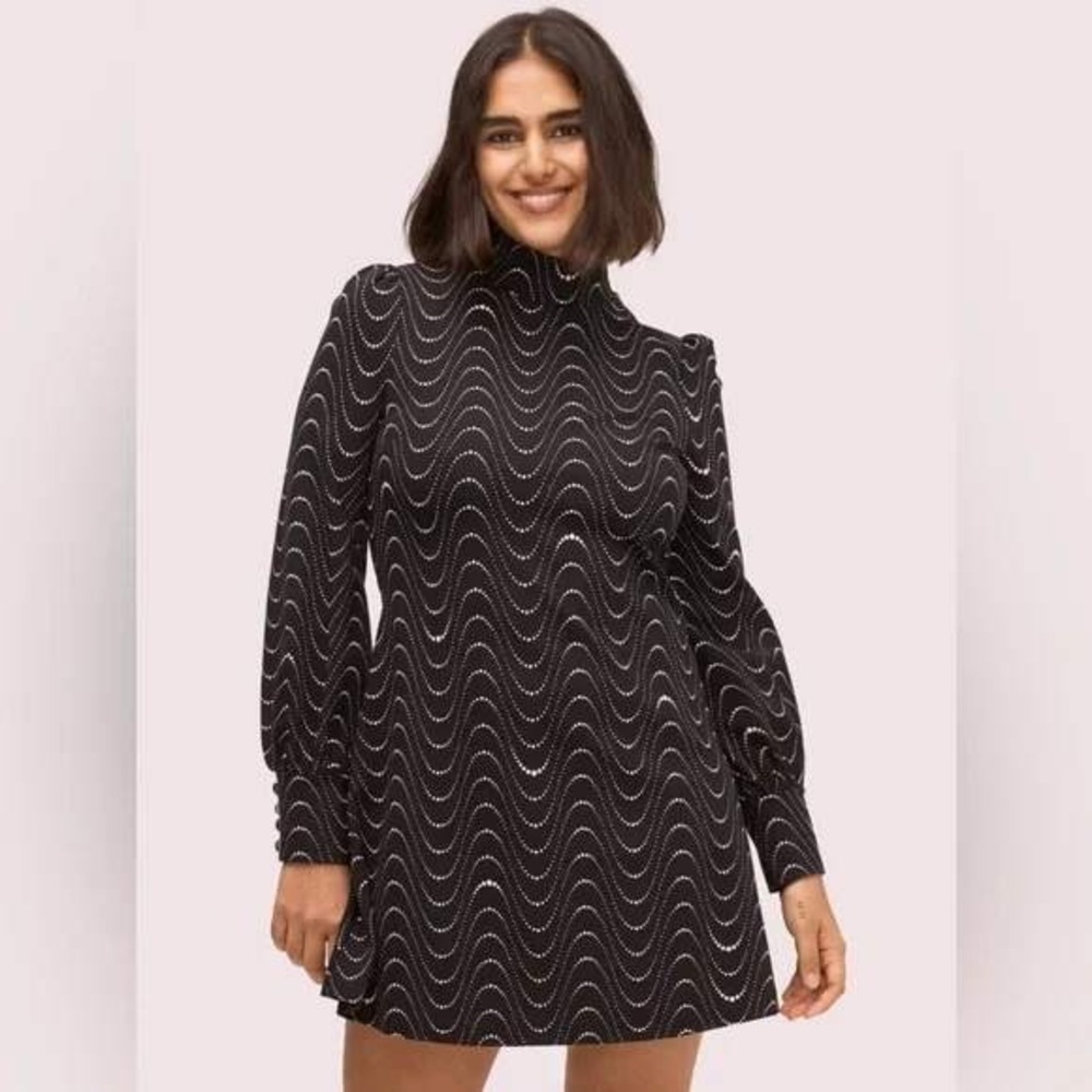 Kate Spade New York Wavy Dot Ponte Dress Womens Black Pink S